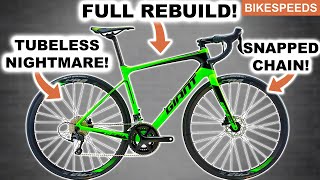 Destroyed Giant Defy Rebuild! Tubeless & Brake Work! 2018 Advanced 2 Road bike