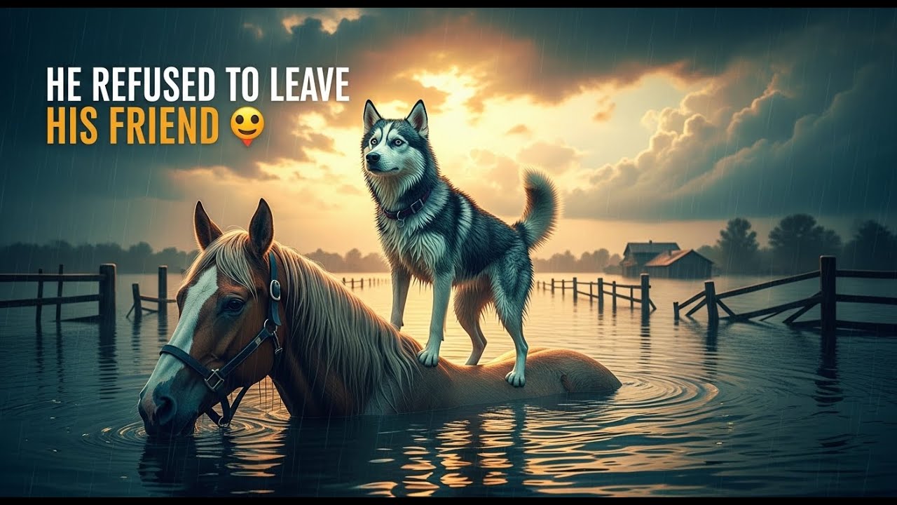 “Brave Husky Refuses to Leave His Horse Friend Behind During Flood 🐕🐴💧”