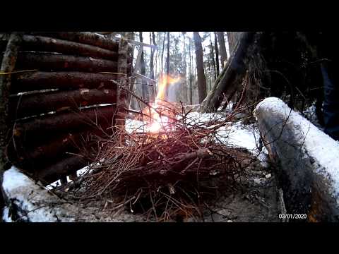 bushcraft-camp,-made-a-coffee-table-from-logs,-cooked-potatoes-with-sausage-in-the-camp,-no-talking.
