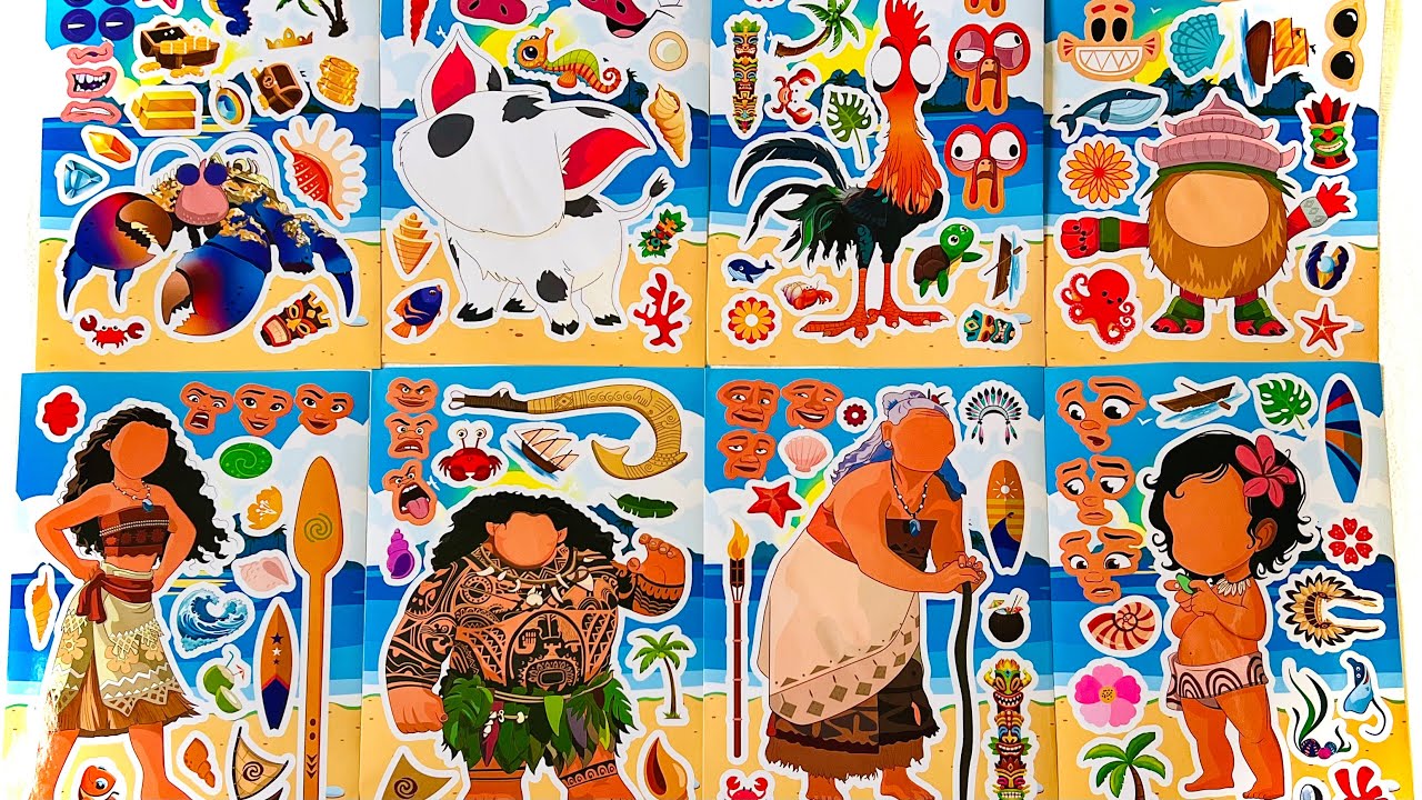 {MoyASMR} Moana Movie 🌊✨ | Jumbo Activity & Sticker Book  | Simea, Hei Hei 🐓 & Pua 🐷 Dolls Fun Play 