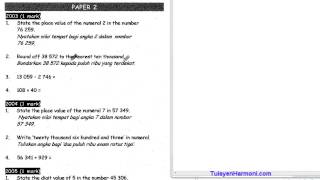 Soalan UPSR Sebenar Math  : Whole Number Tahun 4