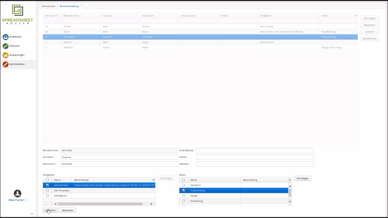 Youtube Video: Spreadsheet Router Tutorial: Grundrechte vergeben - Administrationsberechtigung