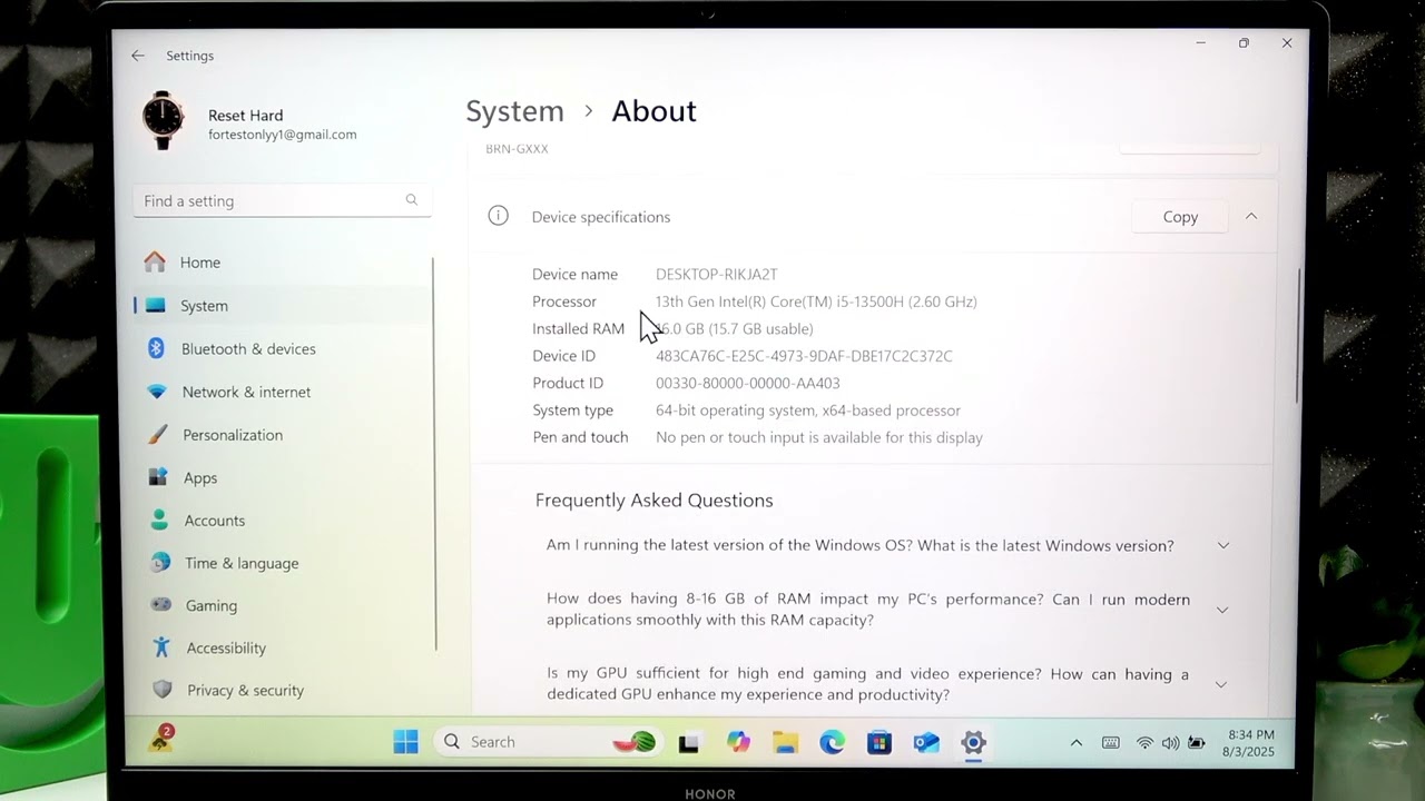 HONOR MagicBook X16 PRO – How to Find Device Specifications