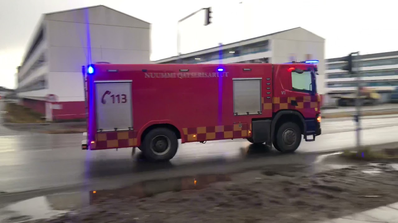 Emergency vehicles responding in Greenlands capital Nuuk (Compilation)