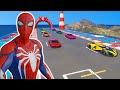 hulk vs spider man vs wolverine race stunt challenge | El HOMBRE ARAÑA en Coches de Carreras