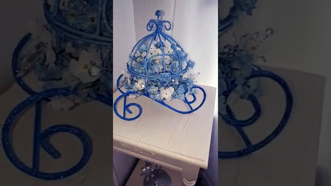 DIY Wedding Blue Glitter Cinderella Carriage Centerpiece (Floral) 💍💙 