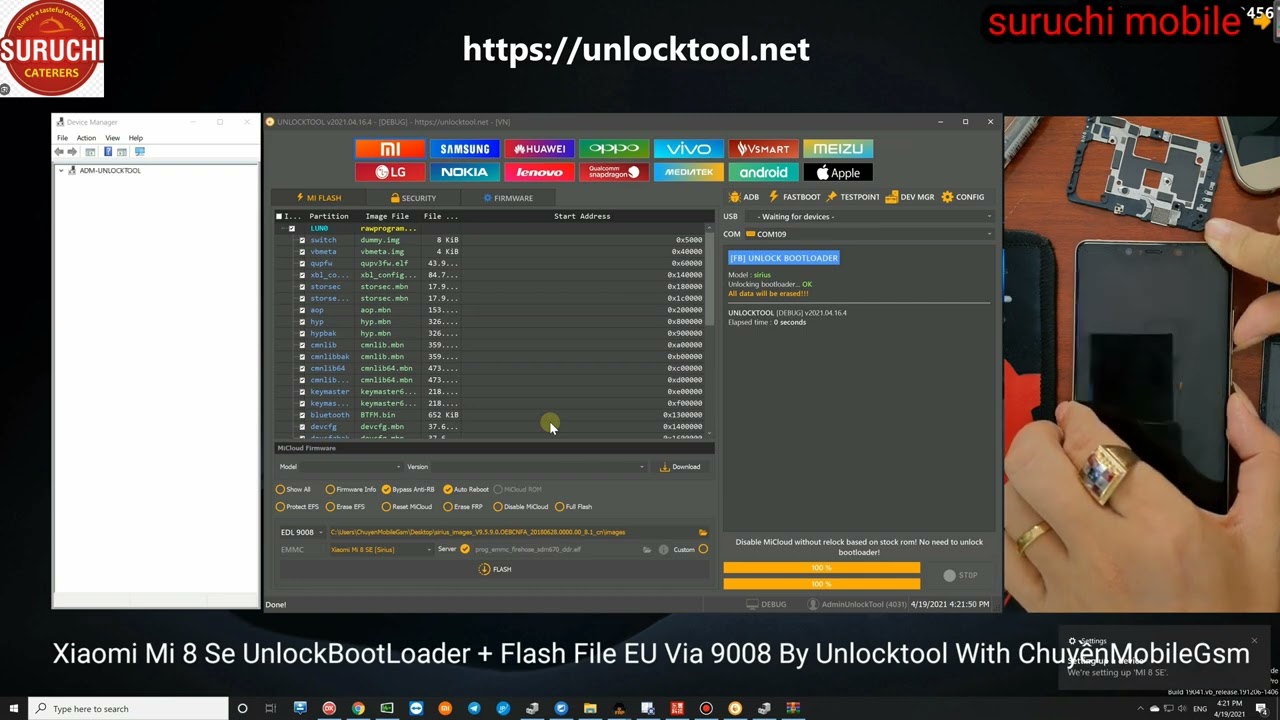 Xiaomi Mi 8 SE Unlock bootloader Flash EU Via 9008 by unlock tool