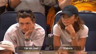 Tom Holland and Zendaya at the Lakers vs Warriors game 2