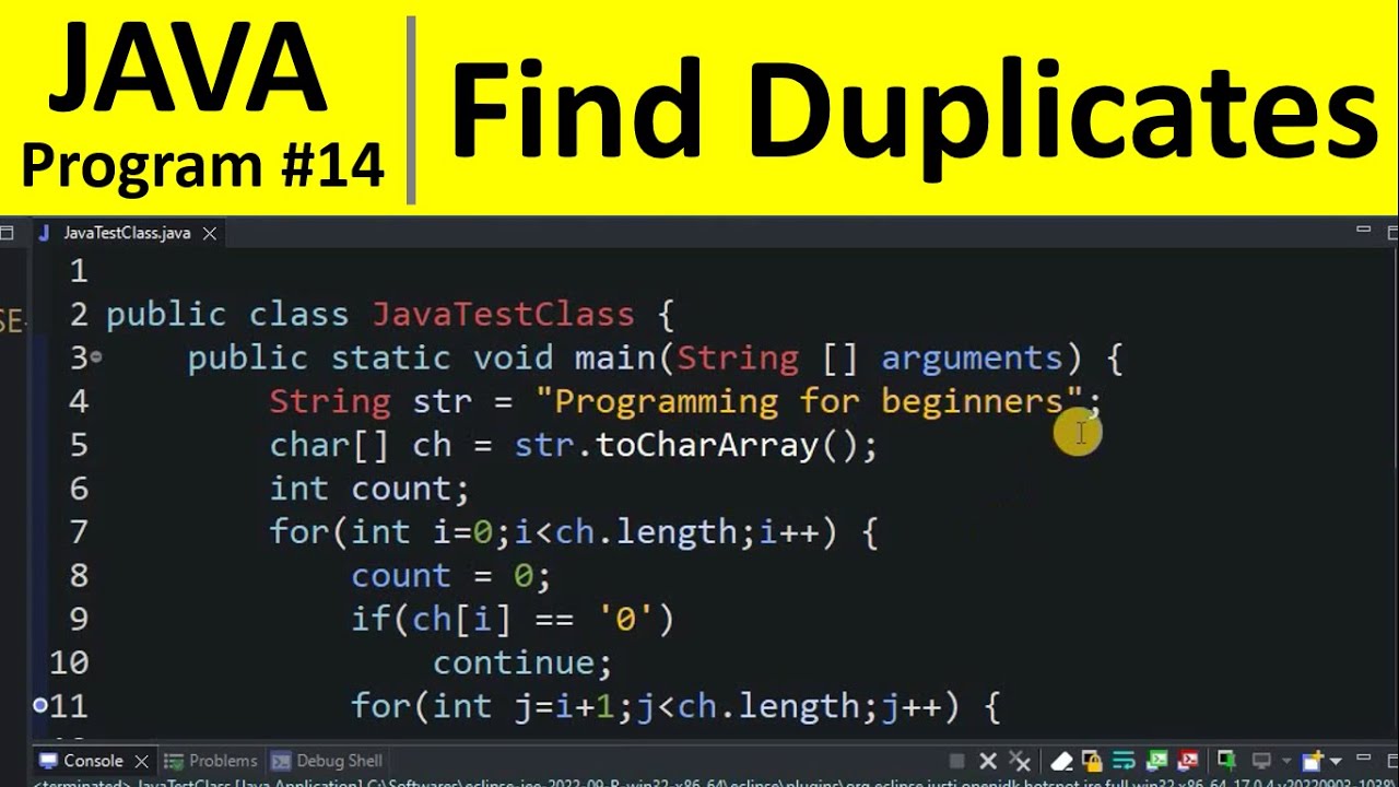 Java Program Find Duplicate Characters In A String In Java Youtube