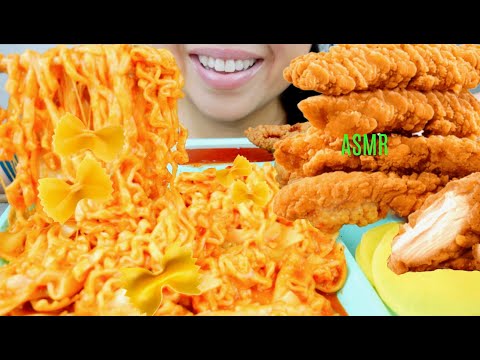 ASMR Sweet Chili Fried Chicken ♥︎ Spicy Cheesy Bowtie Noodles ♥︎ Corn 먹방 No Talking suellASMR