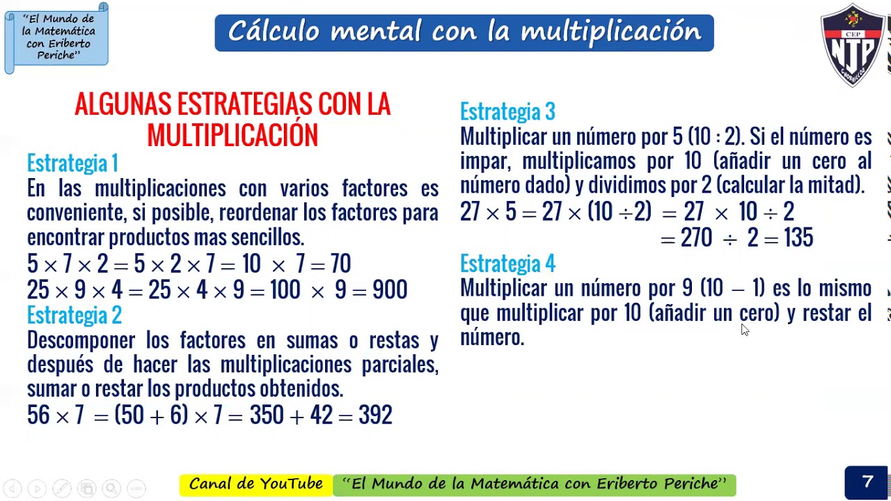 HAB. MATEMÁTICAS: CÁLCULO MENTAL CON LA MULTIPLICACIÓN PARA 5TO GRADO