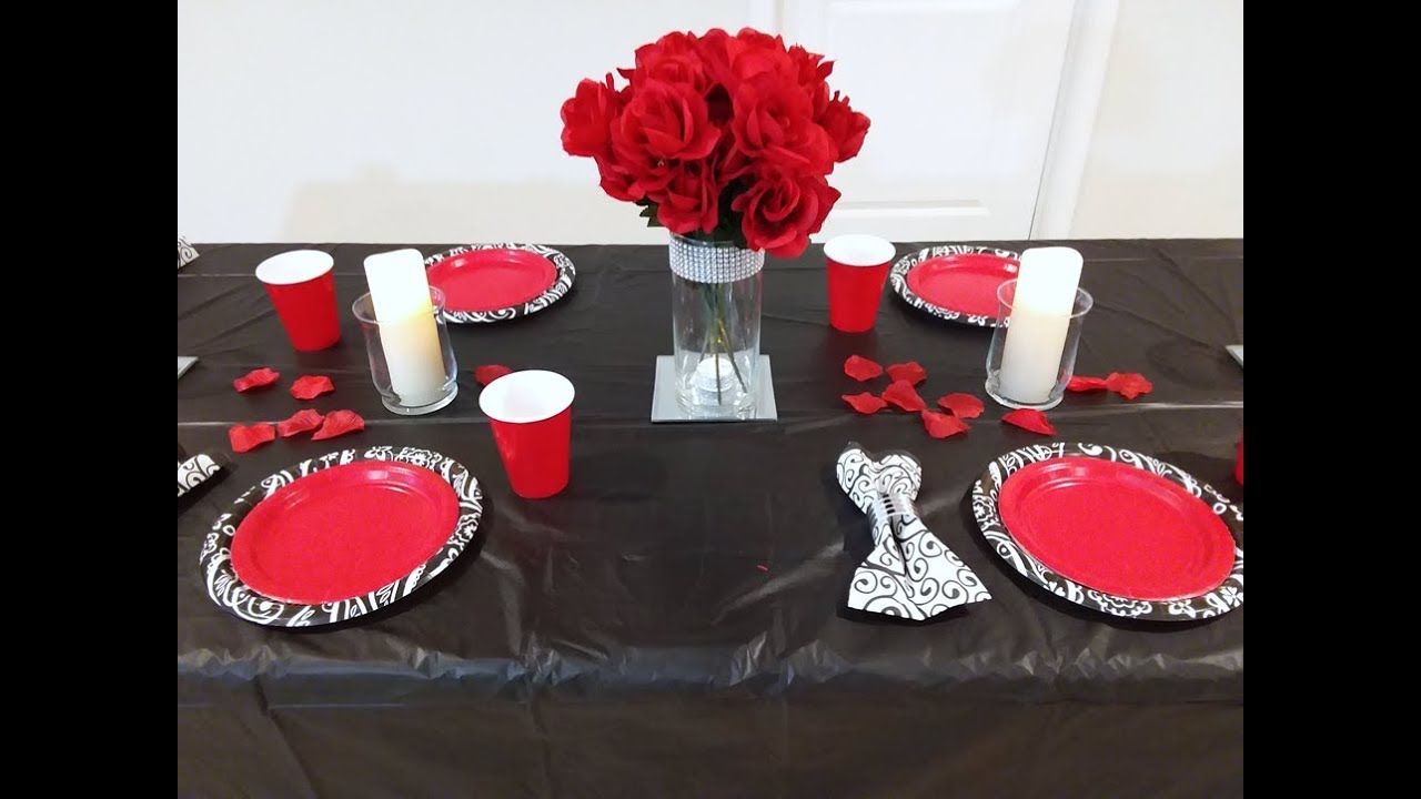 DIY DOLLAR TREE RED AND BLACK TABLE SETTING, CHEAP PARTY DECORATION, CHEAP  WEDDING, DIY WEDDING 