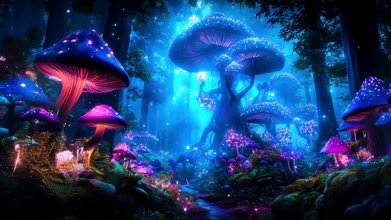 Enchanted Fantasy Land Looping Screensaver of Bioluminescent Plants and Mushrooms with Butterflies!
