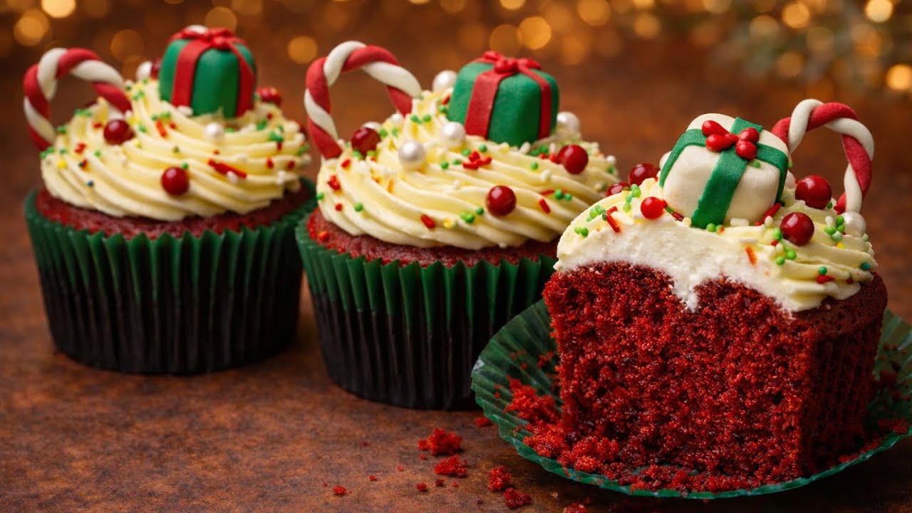Best Red Velvet Christmas Cupcakes 🎄 Soft, Moist & Creamy