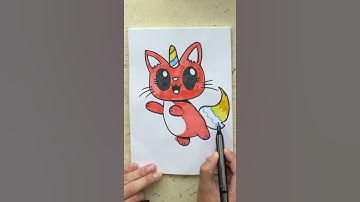 How to draw a Cute Cat Unicorn 😻🦄 #Shorts