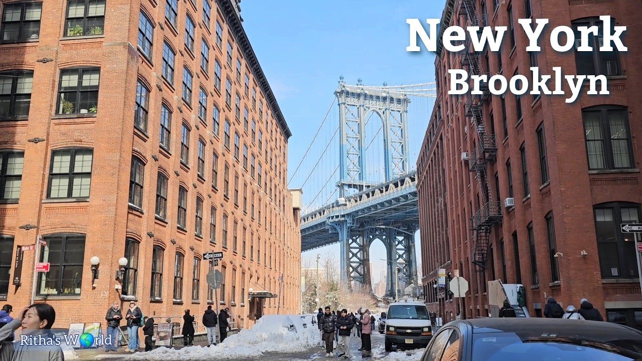 🇺🇸 Caminando por el Parque del Puente de Brooklyn ❄️ Invierno en New York City ♥️