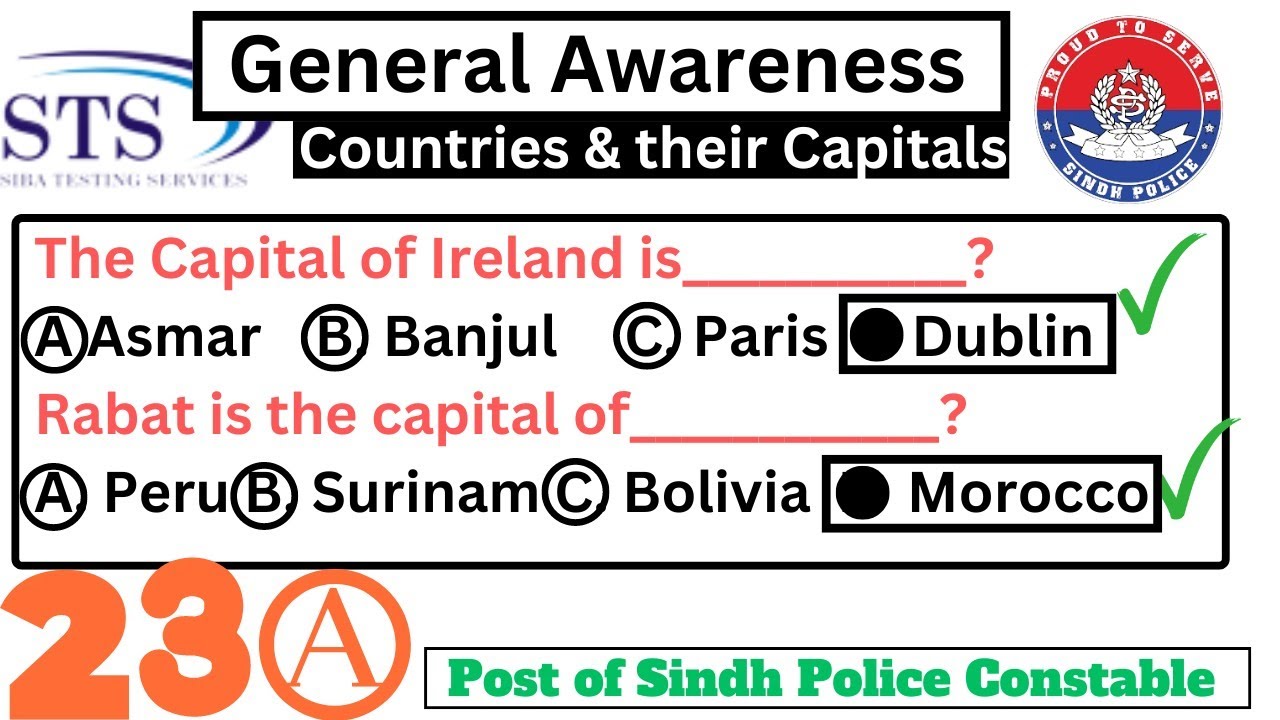 General Awareness MCQS| Capital and Currencies MCQs |Preparation for STS Sindh Police constable | 23