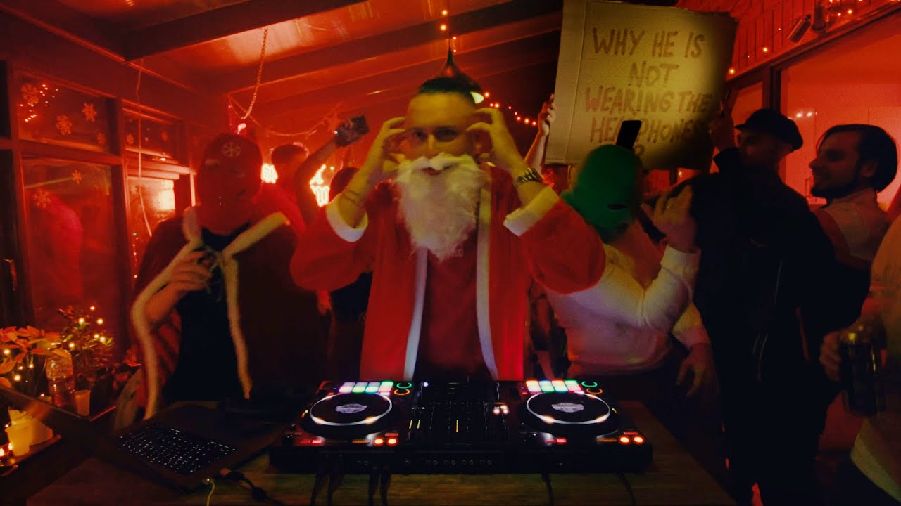 Christmas party set in red light