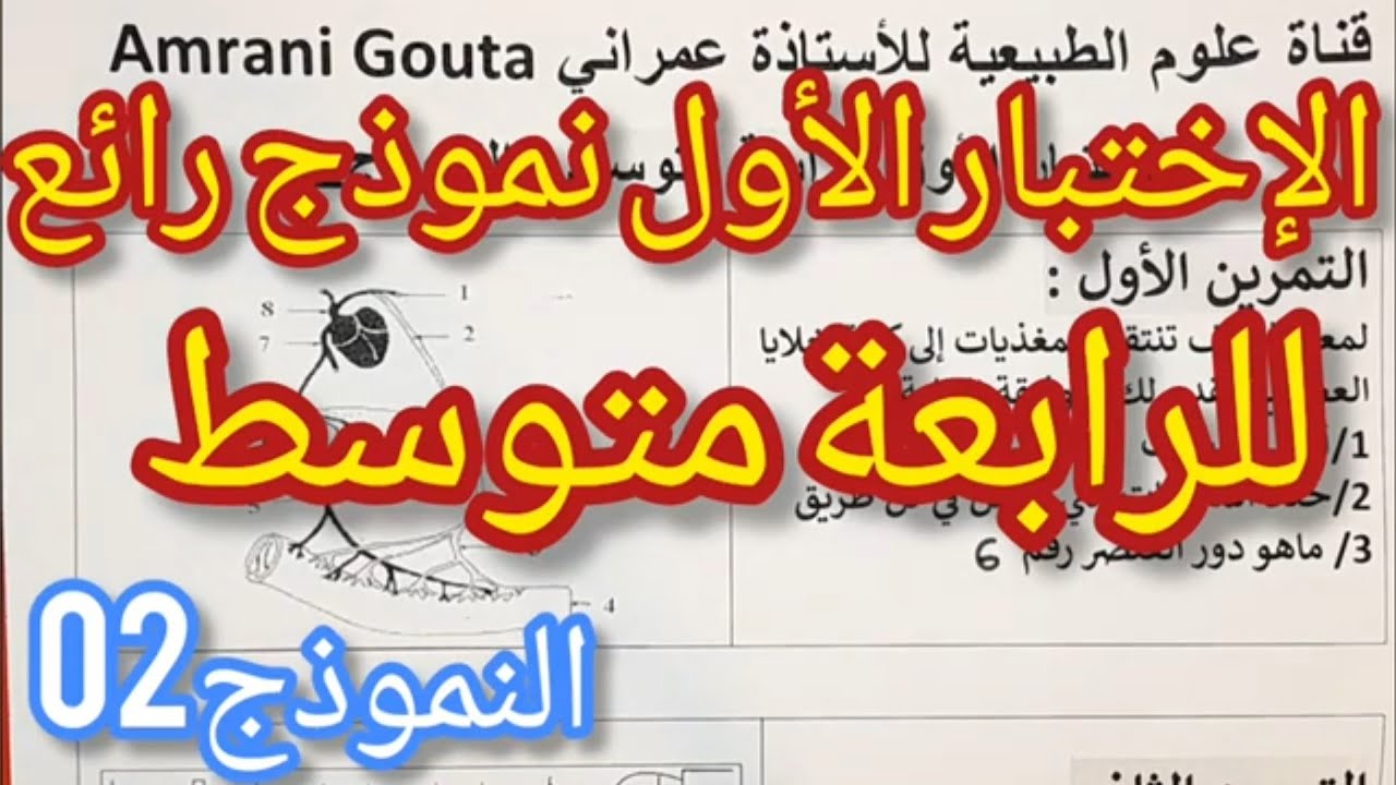 #الإختبار الأول في العلوم الطبيعية الرابعة متوسط الفصل الأول