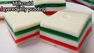 Puding jeli berlapis/puding jeli/resep makanan penutup/resep puding mudah/resep puding pelangi