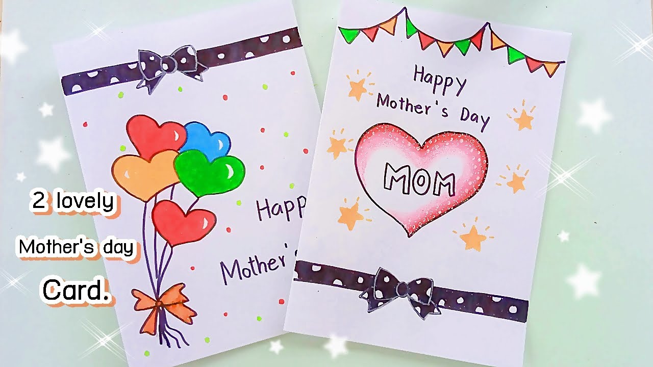 2 Cute Mother's day cards. How to draw mother's day card. No glue