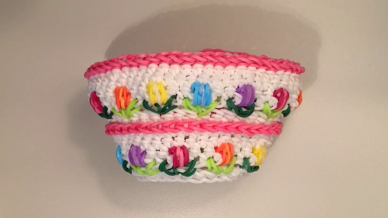Tulip Flower Basket Loomigurumi Amigurumi Easter Mother's Day Rainbow Loom Band Crochet Лумигуруми