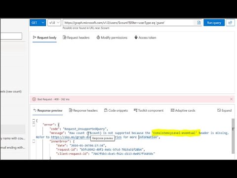 ConsistencyLevel:eventual Error when using graph API 'count the guest ...
