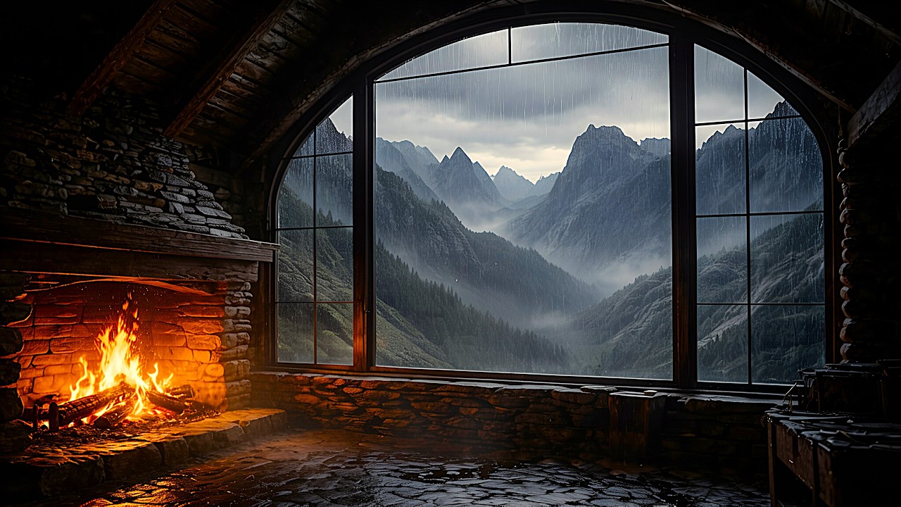 🌧 Rain in Medieval Castle | Fireplace Ambience ASMR 3 Hours for Deep Sleep 🏰🔥