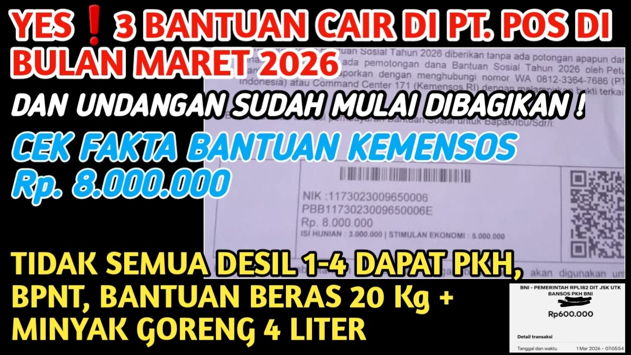 YES❗️3 BANTUAN CAIR DI PT.POS BULAN MARET 2026 & BANTUAN 8 JUTA CAIR UNTUK GOLONGAN INI