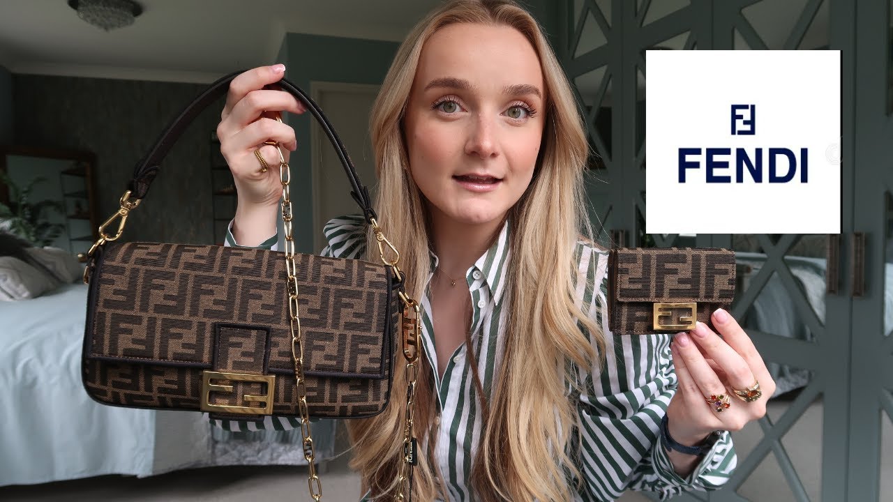 Fendi FF Logo Mini Baguette Brown Fabric Bag