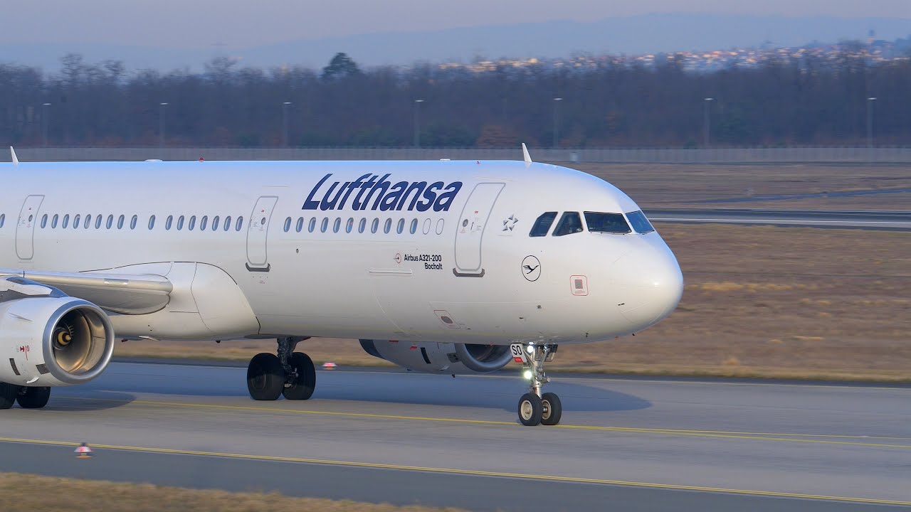 Frankfurt Airport Planespotting Lufthansa Airbus A321-231 D-AIDL Landing RWY25R Close Up 4K