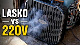 Lasko Box Fan vs. 220 Volts — Instant Motor Burnout
