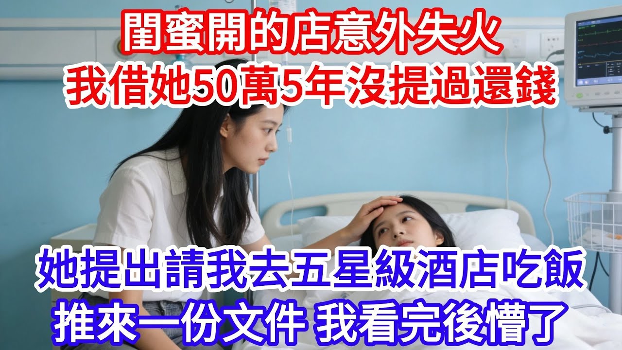 閨蜜開的店意外失火，我把自己的50萬存款借給她，5年沒提過還錢，過年時他突然提出請我去五星級酒店吃飯，餐桌上推過來一份文件，我看完後懵了，留下了眼淚！ #女頻小説#小滿夜讀#現代言情