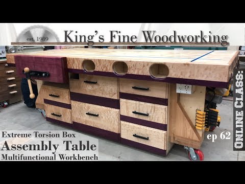 62 - Extreme Torsion Box Assembly Table, Outfeed & Multifunction Workbench w/Storage