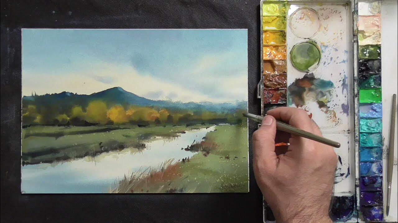 How to paint landscape in watercolor painting demo by javid tabatabaei