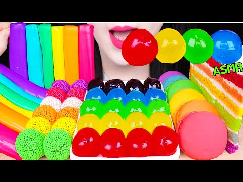 ASMR RAINBOW FOODS *GIANT BOBA, RAINBOW CHEESE, JELLY GUMMY, CAKE 무지개 치즈, 대왕 팝핑보바 먹방 EATING SOUNDS