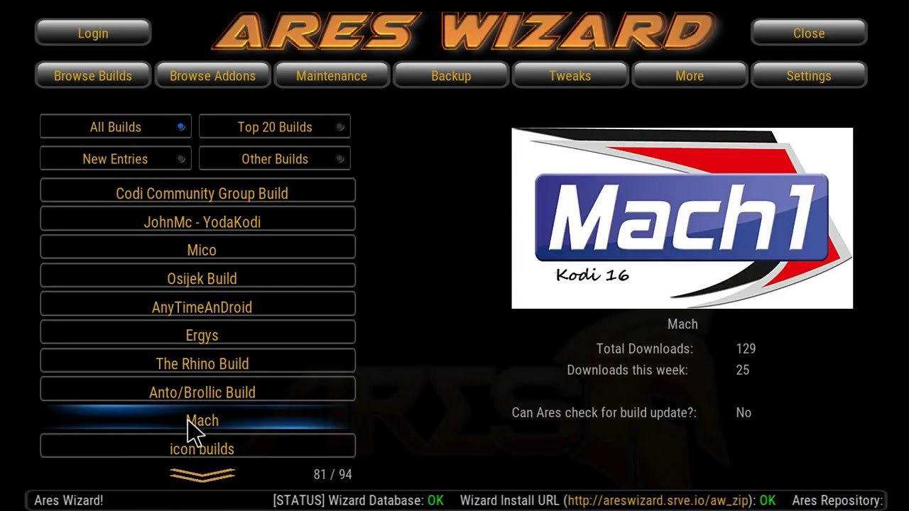 mach 1 build  kodi16...this week's update
