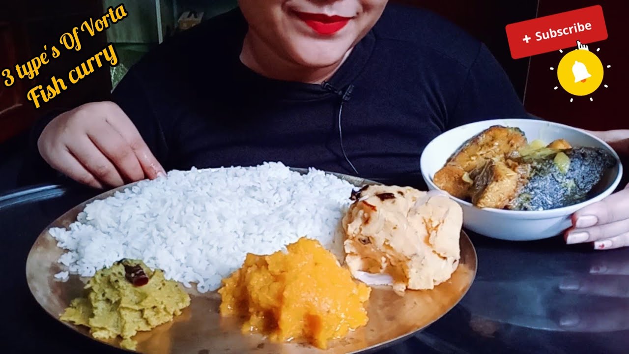 Vora Fish Eating Potol Bata, Alu Vorta,Kumro Vorta,Fish Curry With Rice😋#mukbang ...