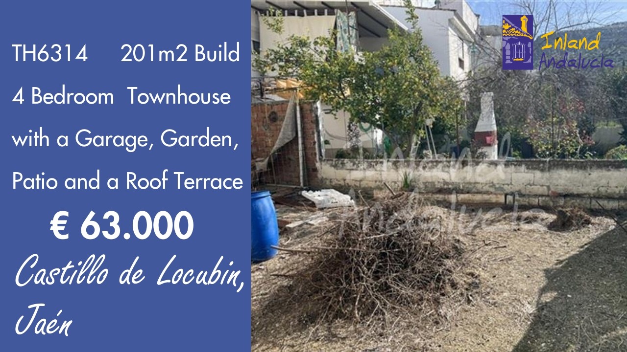 63K, 4 Bed Townhouse + Garden, Garage and Terrace Property for sale in Spain inland Andalucia TH6314