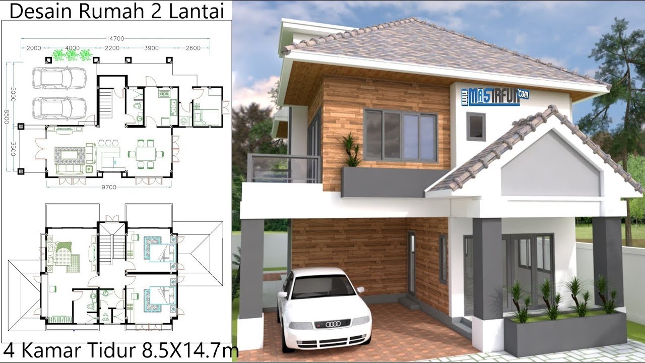 Desain Rumah Modern Minimalis 2 Lantai 4 Kamar 8x14m