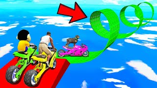 SHINCHAN AND FRANKLIN TRIED IMPOSSIBLE CURLY RAMP PARKOUR RACE CHALLENGE BY BIKES GTA 5