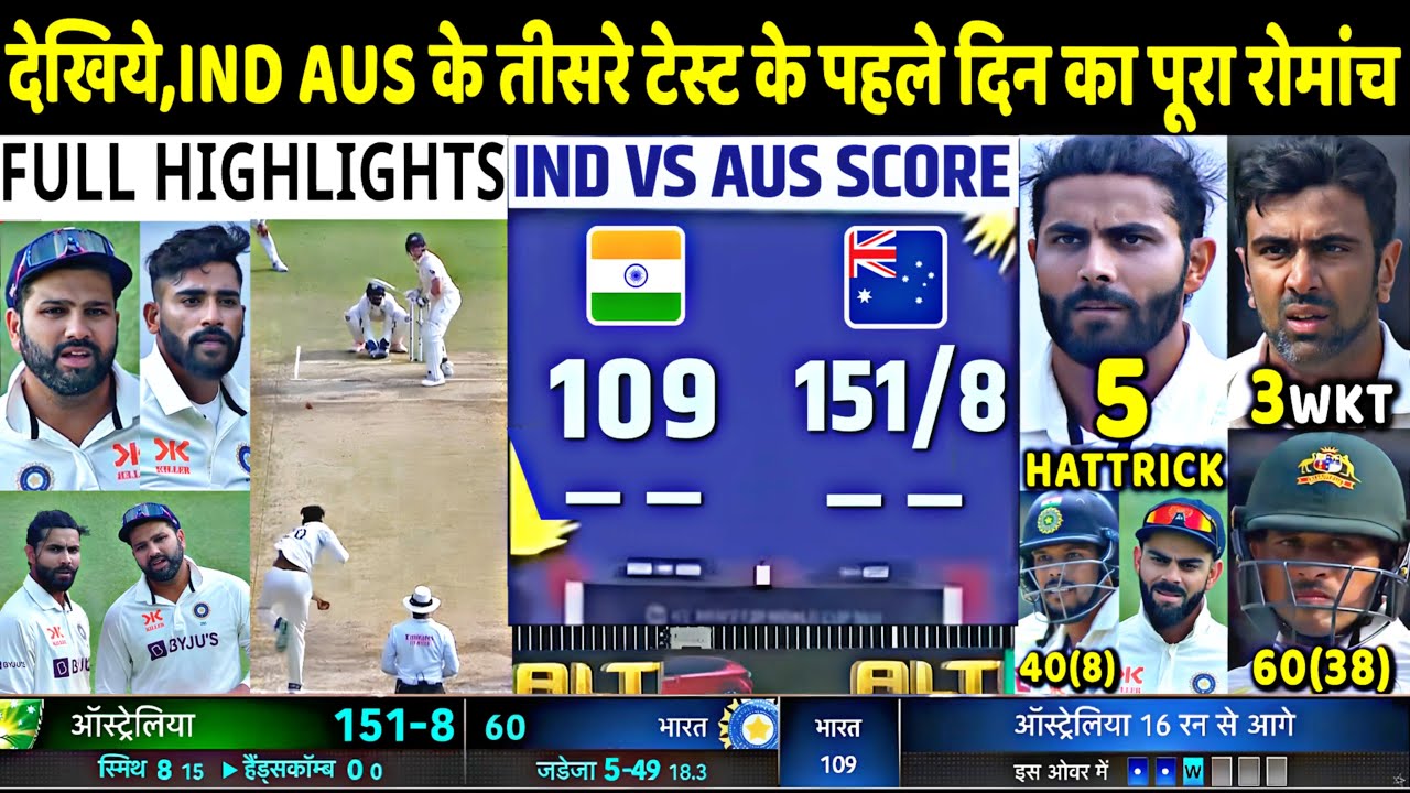 Ind vs Aus 3rd Test Match Day 1 Full Highlights India vs Australia