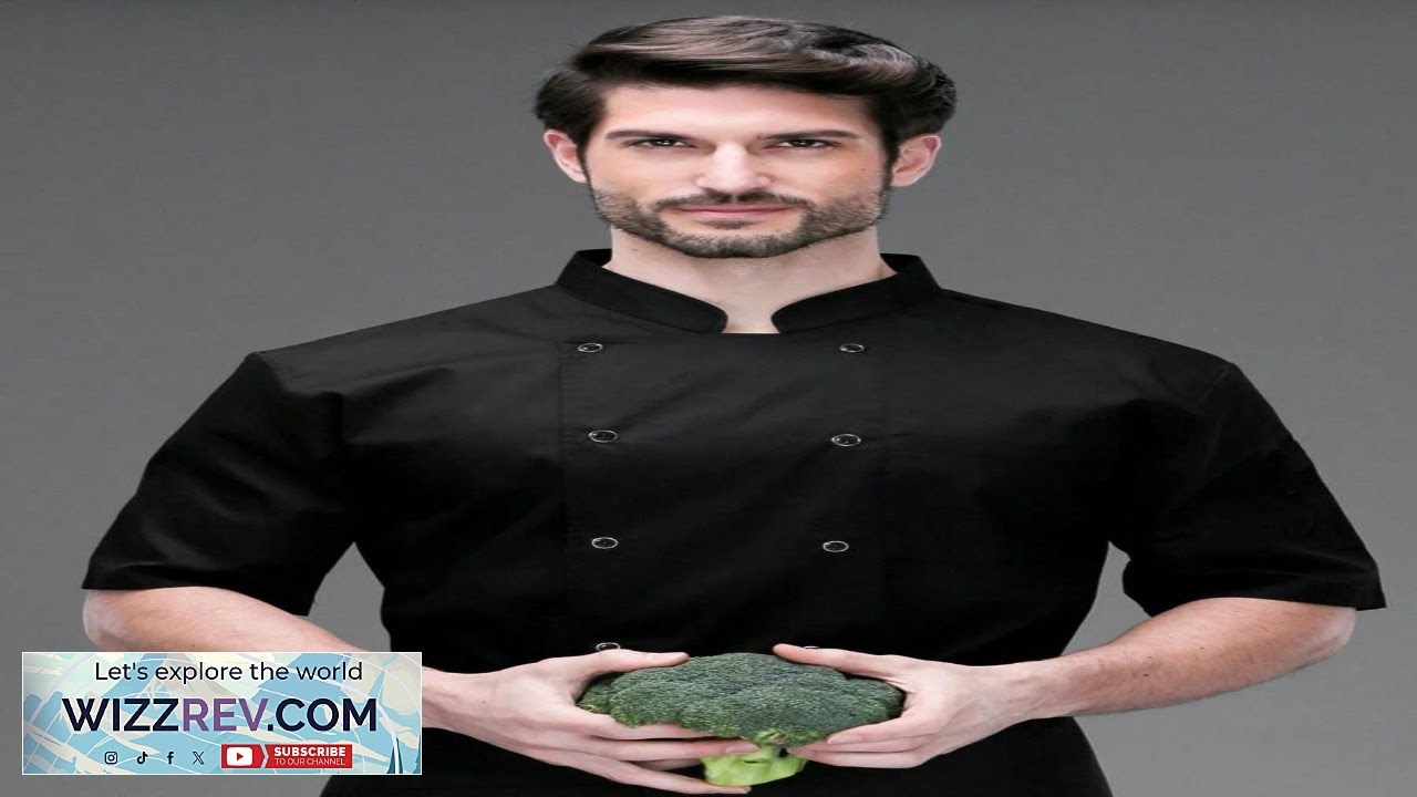 1pc Chef Coat Unisex Stand Collar Double Breasted Short Sleeve Breathable Lightweight Review