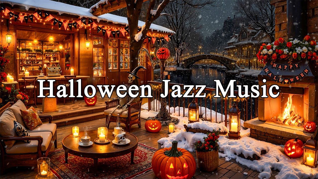 🎃Scary Halloween Night at Cozy Coffee Shop Ambience & Relaxing Halloween Jazz Music for Work, Unwind