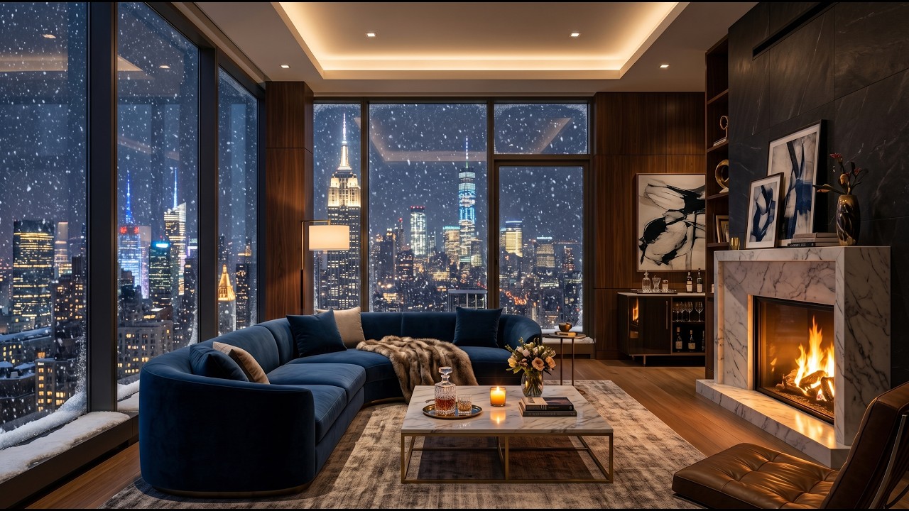 Deep Focus 🌃 Luxury City Penthouse Ambience | Modern Fireplace