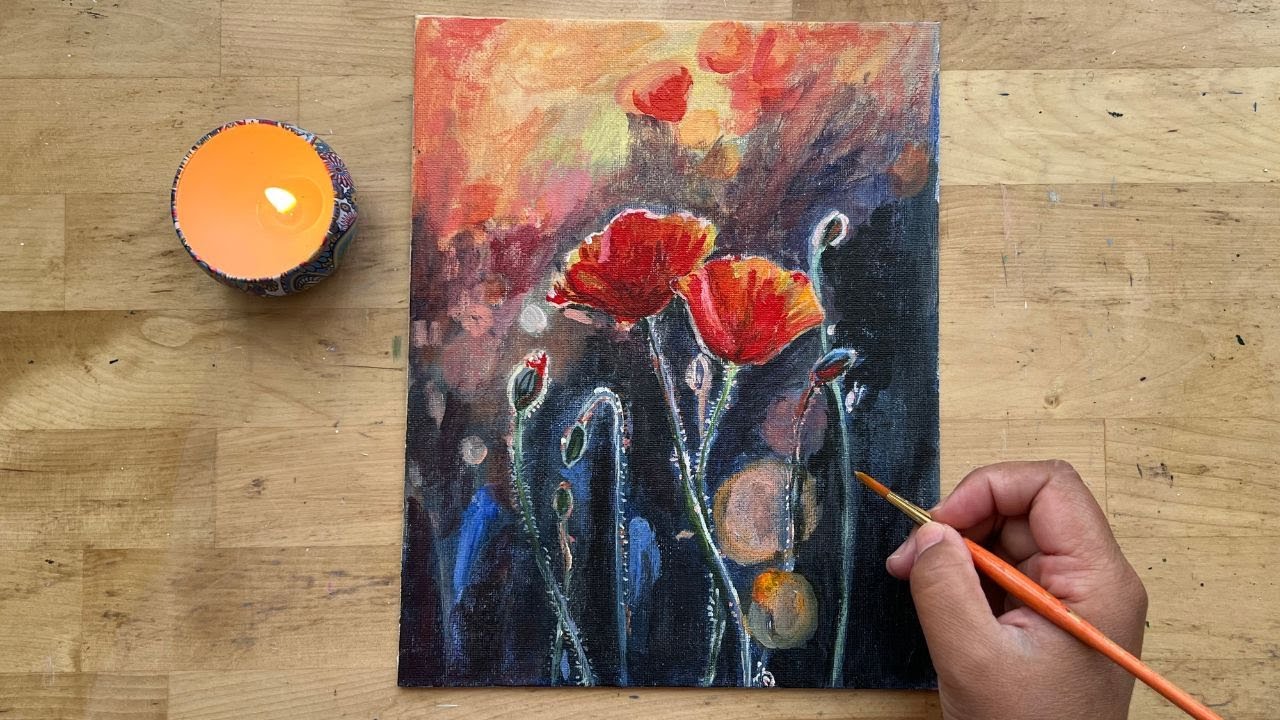 Painting Acrylic Poppies For Beginners (Easy Step by Step Tutorial ...
