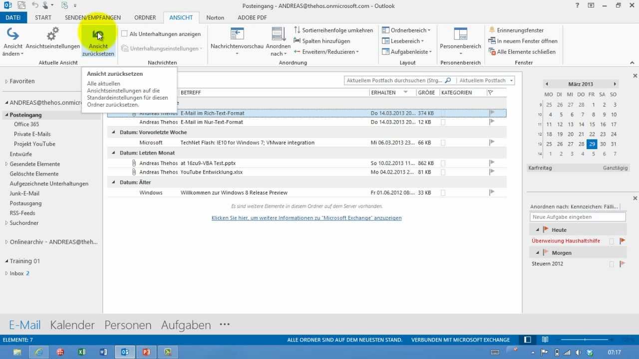 Outlook Neue Ansichten Erstellen Und Verwalten E Mail Ordner Youtube