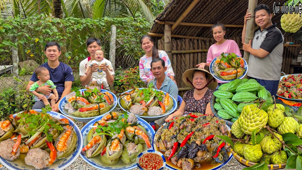 Khổ Qua Nhồi Thịt Tôm Hầm, Gà Kho Sả Ớt | Gia Đình Quê Hái Mãng Cầu Chín Ngoài Vườn || Family rice