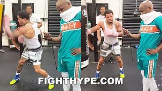 GERVONTA DAVIS FIRES TANK BLASTS AS MAYWEATHER GIVES POINTERS TO SWITCH IT UP ON THE HEAVY BAG