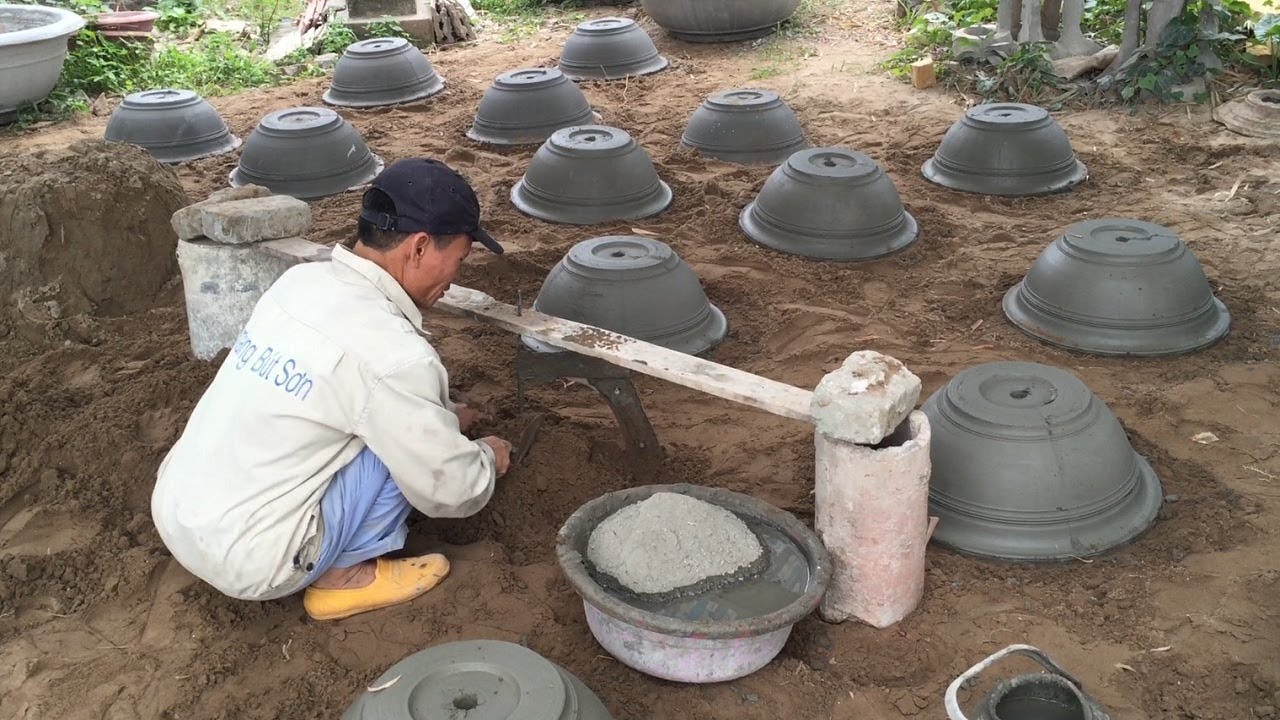 Production A Cement Pot Easy With Manual Tools Homemade - Traditional